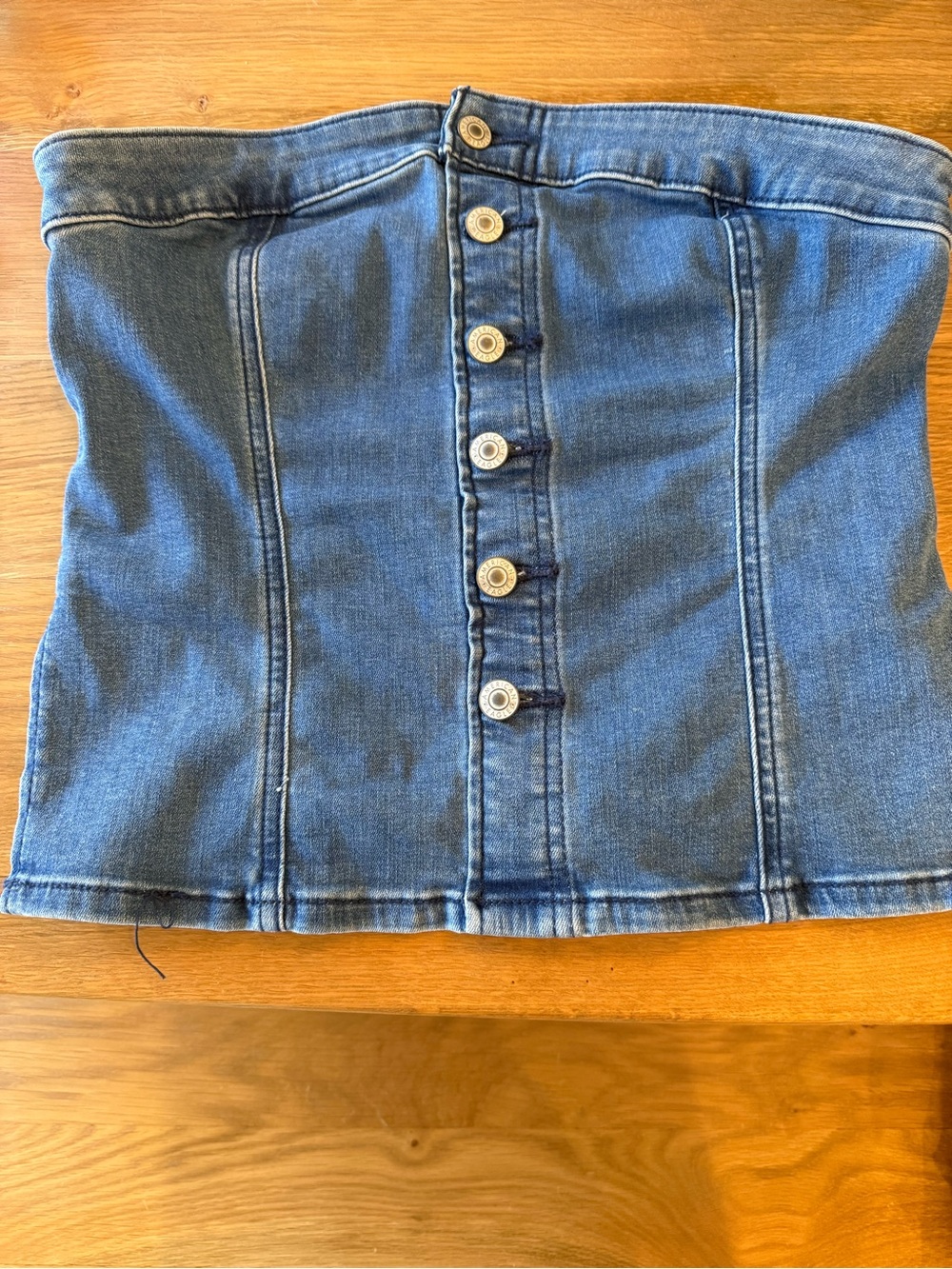 American Eagle Outfitters Blue Denim Button-Front Tube Top